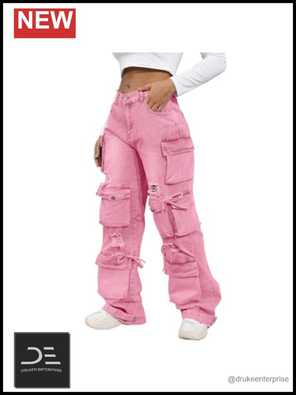 Women's High Waist Baggy Cargo Jeans Flap Pocket Loose Denim Pants Streetwear